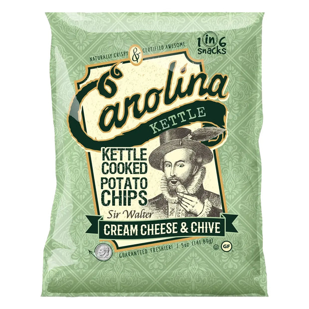Carolina Kettle Sir Walter Cream Cheese and Chive Chips Case (14 Bags)