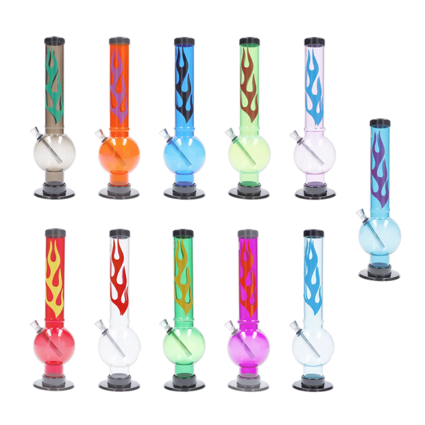 JM Plastics Flame Bubble Base Acrylic Water Pipe - 12 in.