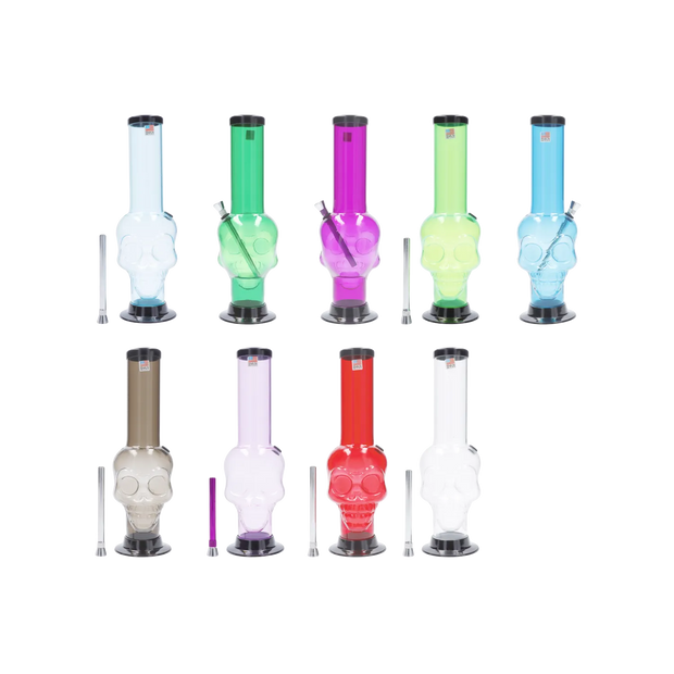 JM Plastics Large Skull Base with Carb Hole Acrylic Water Pipe - 12 in.