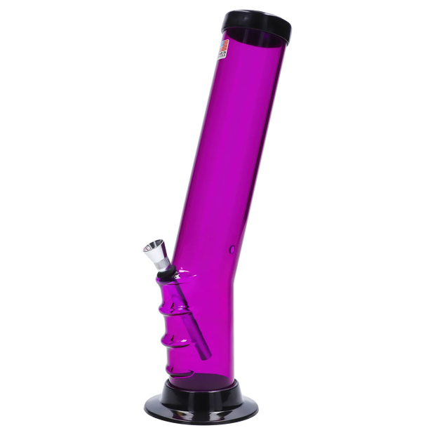 JM Plastics Straight Tube Bent Neck with Grip and Carb Hole Acrylic Water Pipe - 12 in.