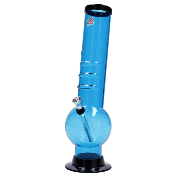 JM Plastics Large Bubble Base with Bent Neck and Grip Acrylic Water Pipe - 12 in.