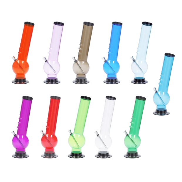 JM Plastics Large Bubble Base with Bent Neck and Grip Acrylic Water Pipe - 12 in.