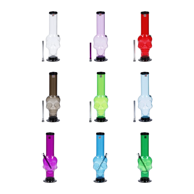 JM Plastics Skull Base with Carb Hole Acrylic Water Pipe - 9 in.