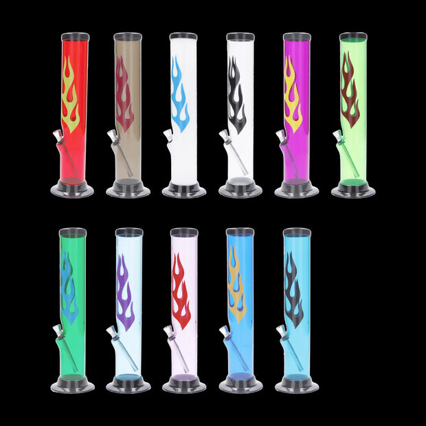 JM Plastics Flame Straight Tube with Carb Hole Acrylic Water Pipe - 12 in.