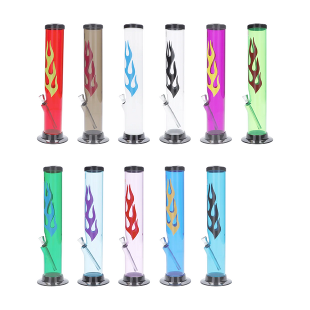 JM Plastics Flame Straight Tube with Carb Hole Acrylic Water Pipe - 12 in.