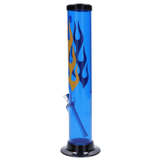 JM Plastics Flame Straight Tube with Carb Hole Acrylic Water Pipe - 12 in.