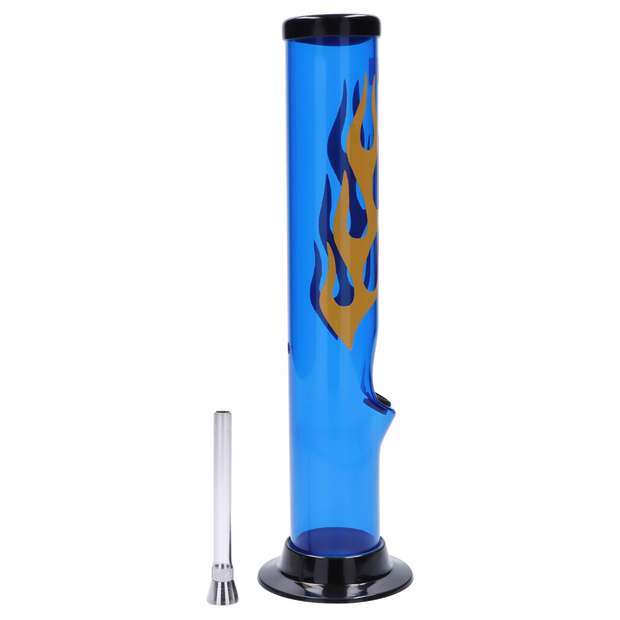 JM Plastics Flame Straight Tube with Carb Hole Acrylic Water Pipe - 12 in.