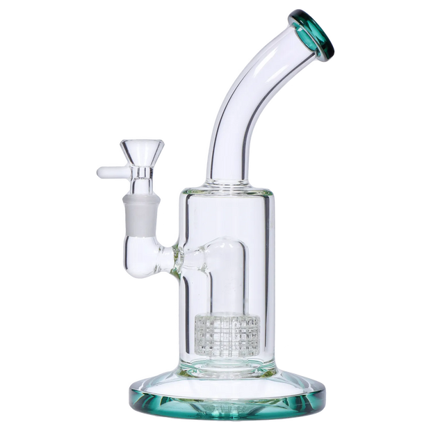 Bent Neck with Matrix Perc & Colour Accents Water Pipe - Teal - 8 in.