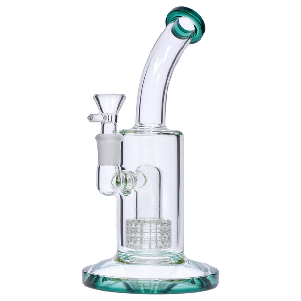 Bent Neck with Matrix Perc & Colour Accents Water Pipe - Teal - 8 in.