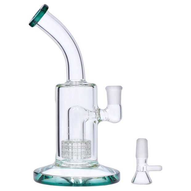 Bent Neck with Matrix Perc & Colour Accents Water Pipe - Teal - 8 in.