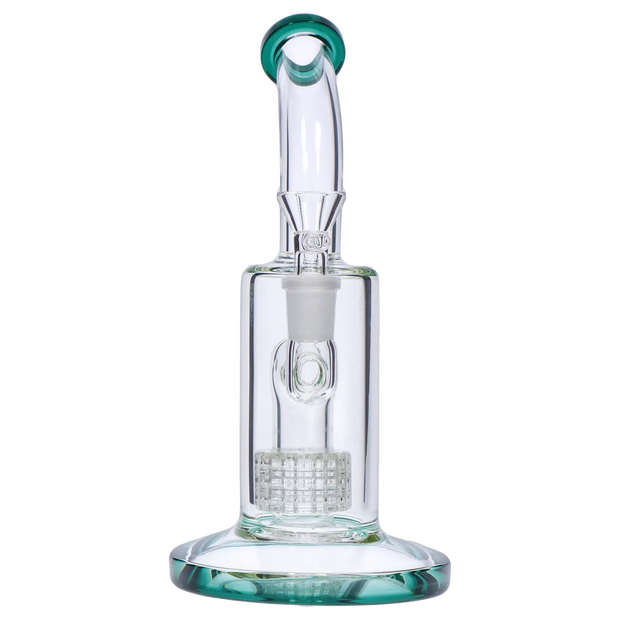 Bent Neck with Matrix Perc & Colour Accents Water Pipe - Teal - 8 in.