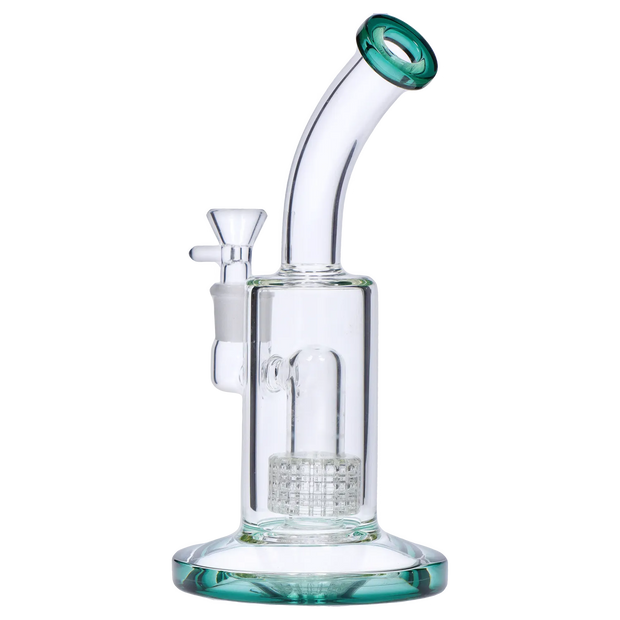 Bent Neck with Matrix Perc & Colour Accents Water Pipe - Teal - 8 in.