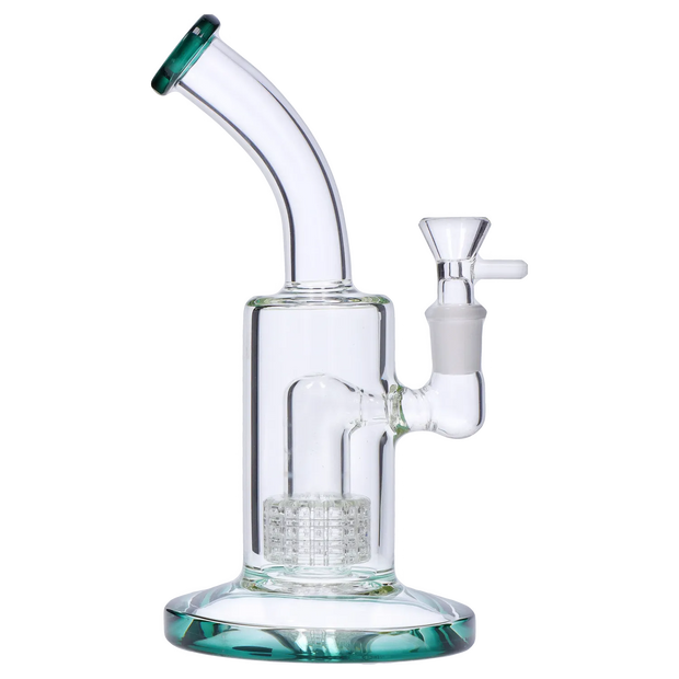 Bent Neck with Matrix Perc & Colour Accents Water Pipe - Teal - 8 in.
