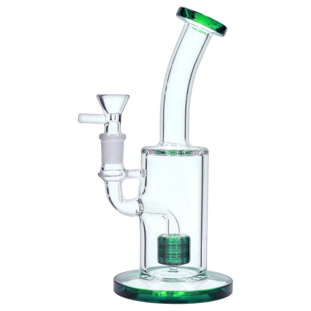 Bent Neck with Matrix Perc Water Pipe - Green - 9 in.
