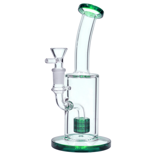 Bent Neck with Matrix Perc Water Pipe - Green - 9 in.