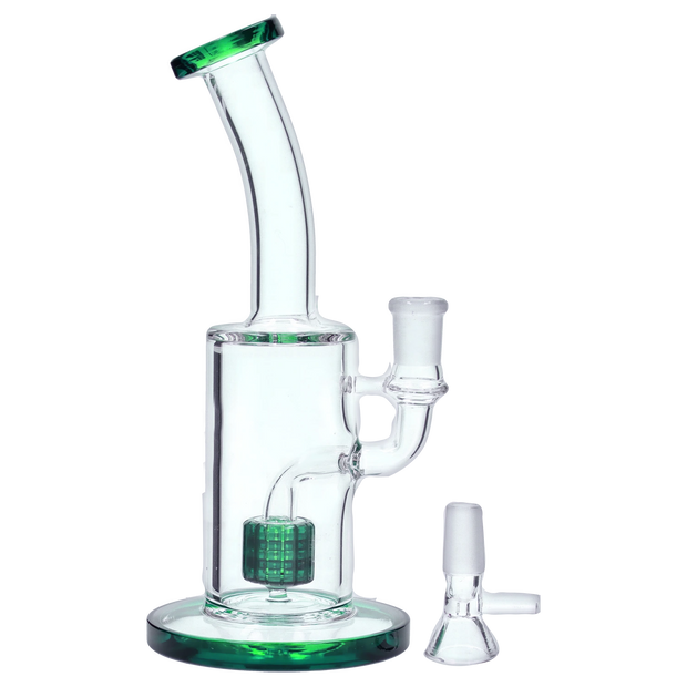 Bent Neck with Matrix Perc Water Pipe - Green - 9 in.