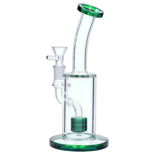 Bent Neck with Matrix Perc Water Pipe - Green - 9 in.