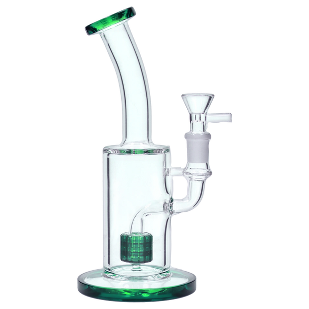 Bent Neck with Matrix Perc Water Pipe - Green - 9 in.