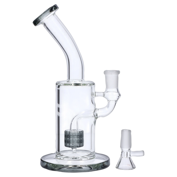 Bent Neck with Matrix Perc Water Pipe - Transparent Black - 9 in.