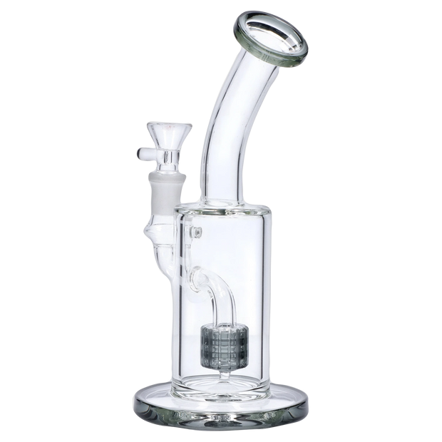 Bent Neck with Matrix Perc Water Pipe - Transparent Black - 9 in.