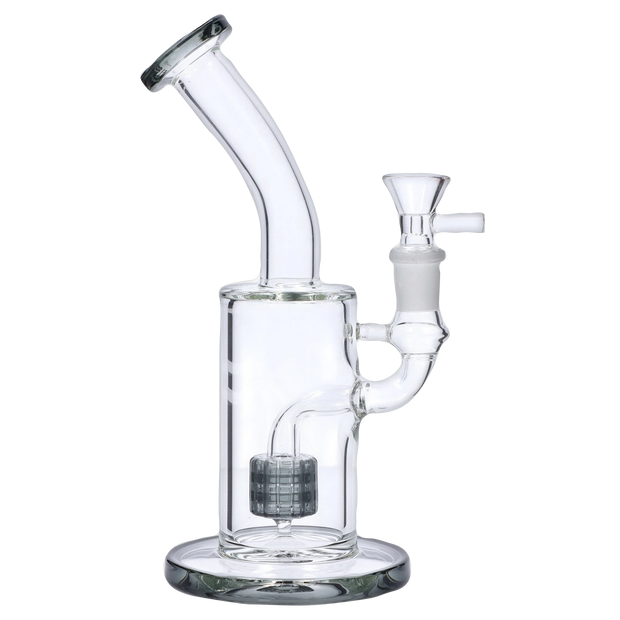 Bent Neck with Matrix Perc Water Pipe - Transparent Black - 9 in.