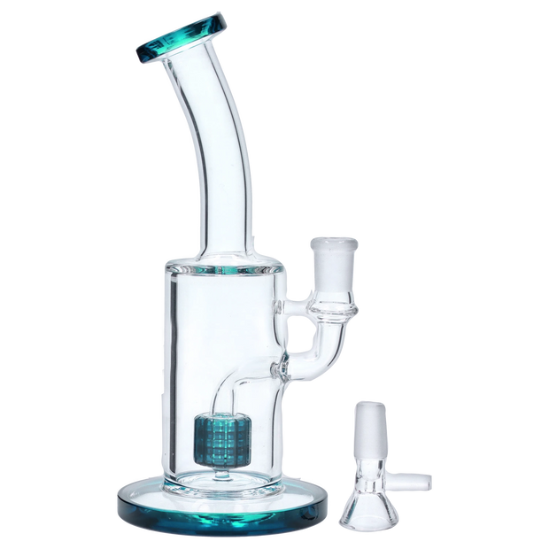 Bent Neck with Matrix Perc Water Pipe - Green - 9 in.