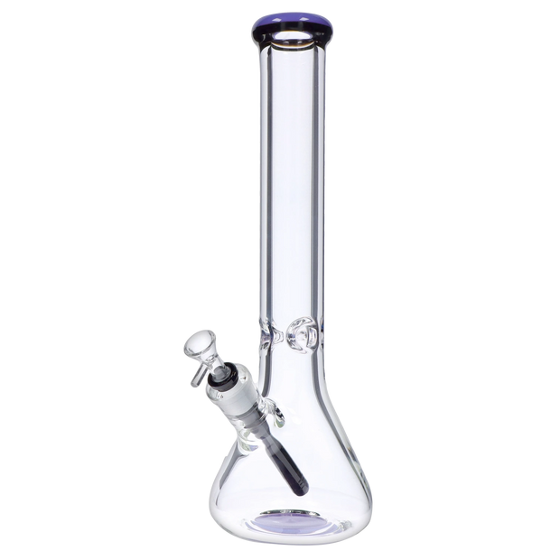 9mm Beaker with Color Ring Water Pipe - Milky Purple - 16 in.