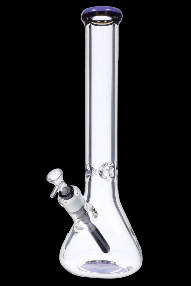 9mm Beaker with Color Ring Water Pipe - Milky Purple - 16 in.