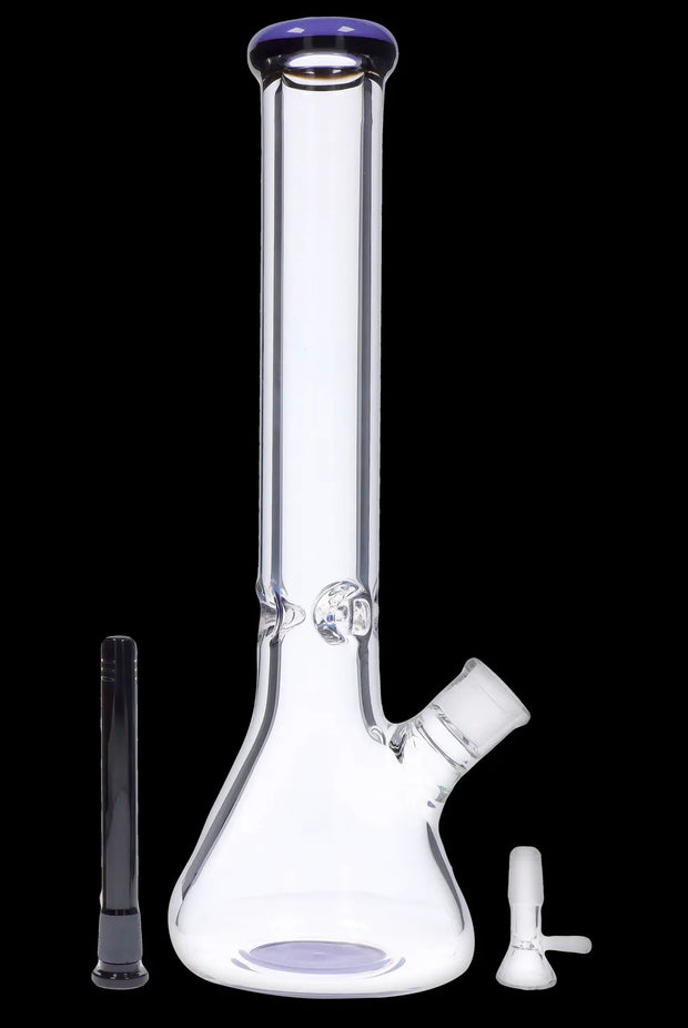 9mm Beaker with Color Ring Water Pipe - Milky Purple - 16 in.