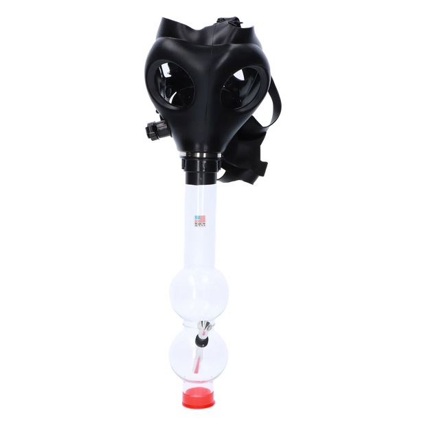 JM Plastics Black Gas Mask with Bright Acrylic Water Pipe