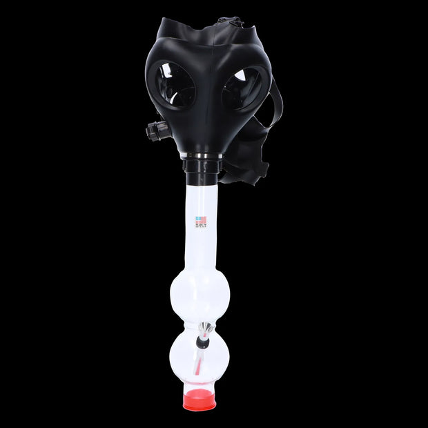 JM Plastics Black Gas Mask with Bright Acrylic Water Pipe