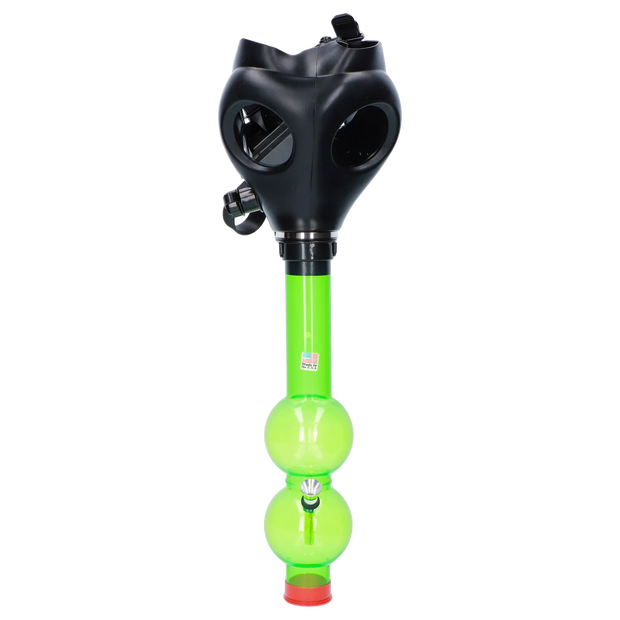 JM Plastics Black Gas Mask with Bright Acrylic Water Pipe
