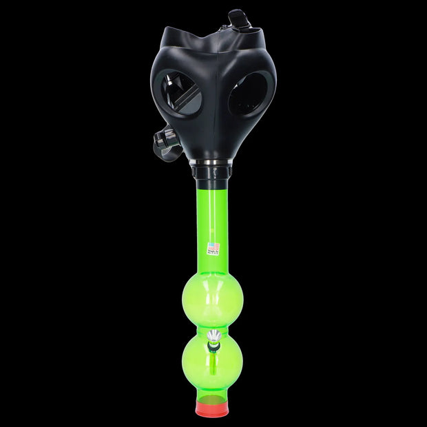 JM Plastics Black Gas Mask with Bright Acrylic Water Pipe