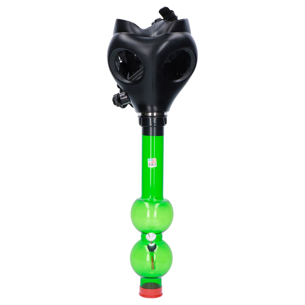 JM Plastics Black Gas Mask with Bright Acrylic Water Pipe