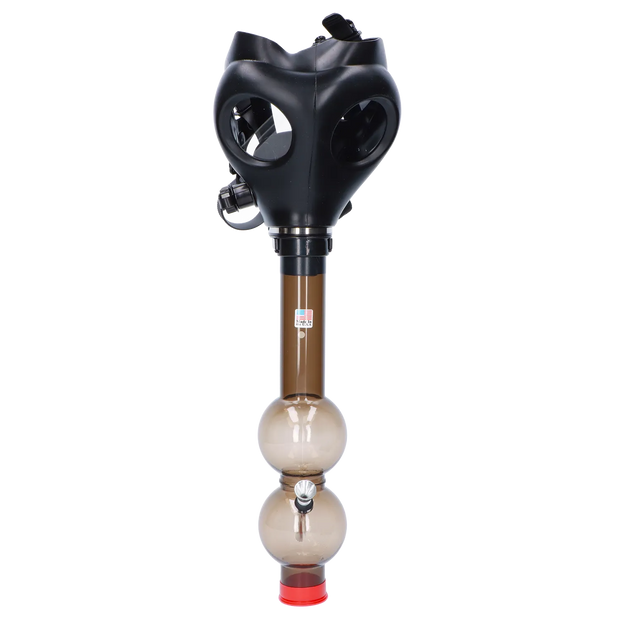 JM Plastics Black Gas Mask with Bright Acrylic Water Pipe