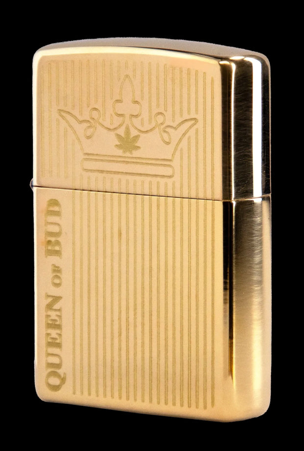 Queen of Bud Golden Vertical Flame Zippo