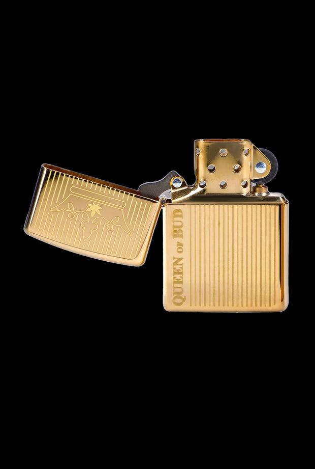 Queen of Bud Golden Vertical Flame Zippo