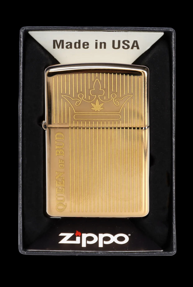 Queen of Bud Golden Vertical Flame Zippo