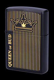 Queen of Bud Black Obsidian Vertical Flame Zippo
