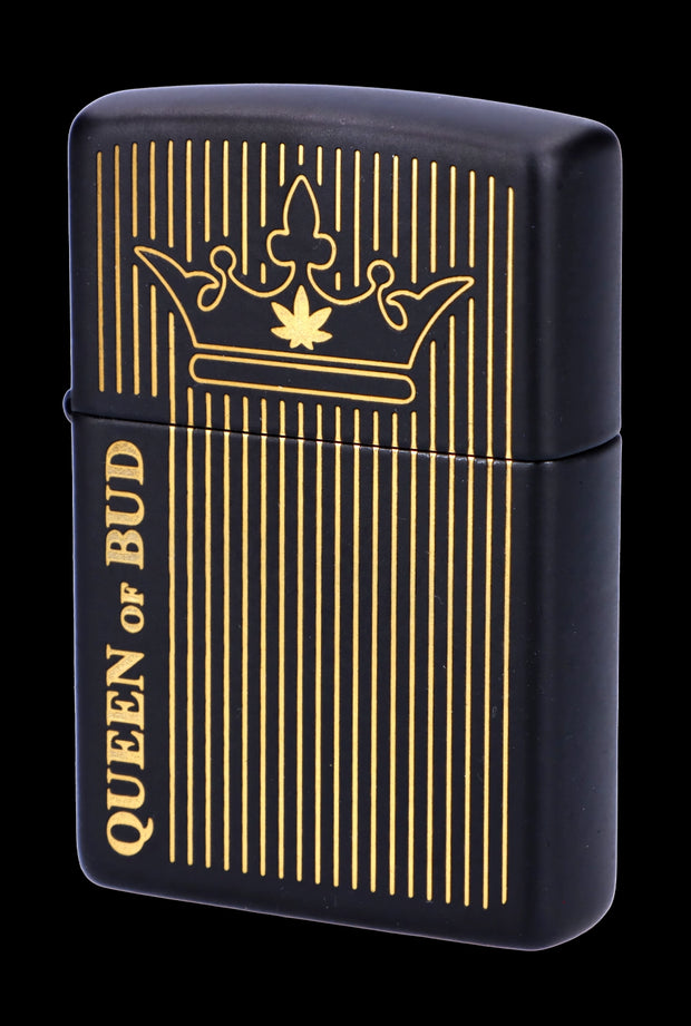 Queen of Bud Black Obsidian Vertical Flame Zippo
