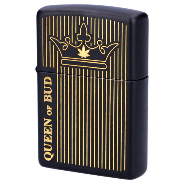 Queen of Bud Black Obsidian Vertical Flame Zippo
