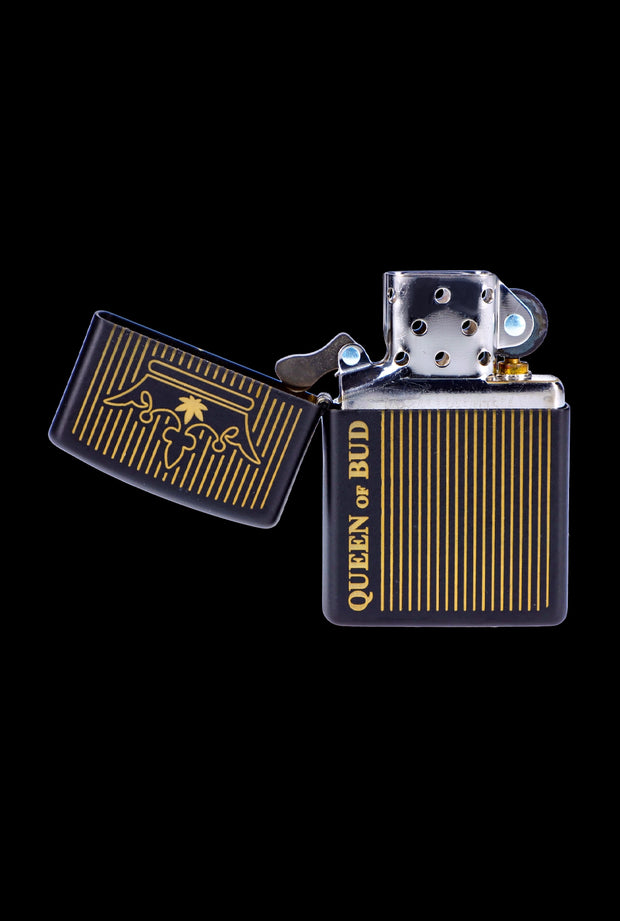 Queen of Bud Black Obsidian Vertical Flame Zippo