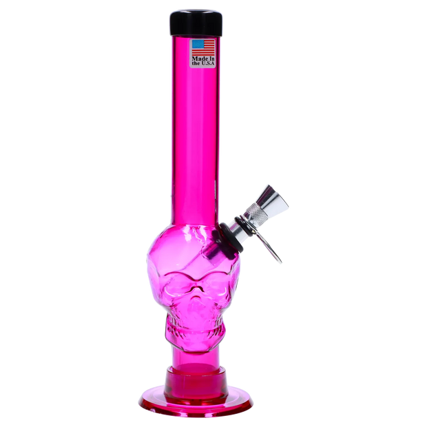 JM Plastics Skull Base with Pull Slide Acrylic Water Pipe - 8 in.