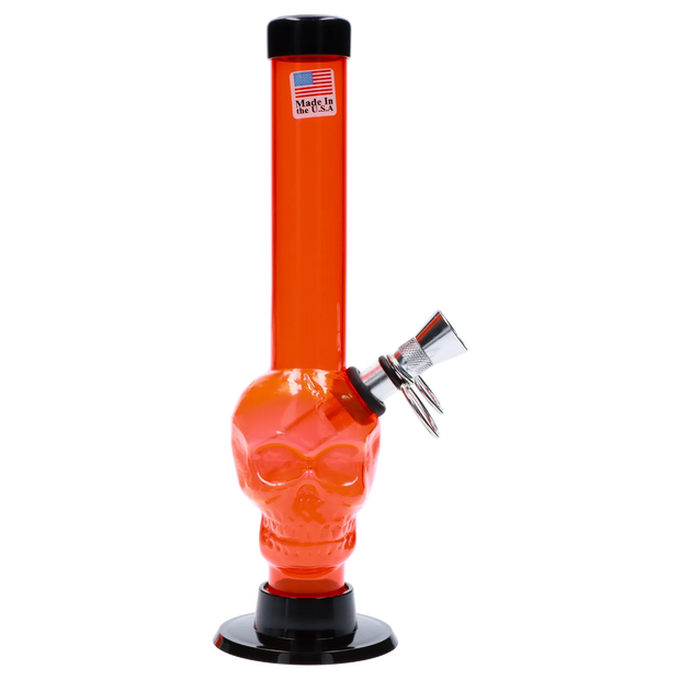 JM Plastics Skull Base with Pull Slide Acrylic Water Pipe - 8 in.
