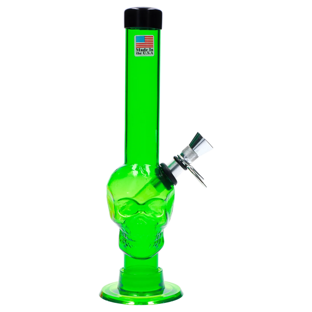 JM Plastics Skull Base with Pull Slide Acrylic Water Pipe - 8 in.
