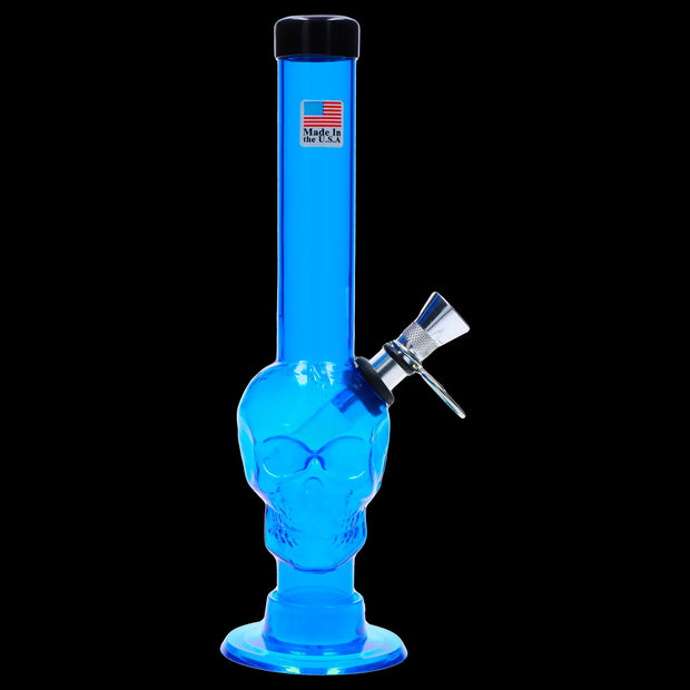 JM Plastics Skull Base with Pull Slide Acrylic Water Pipe - 8 in.