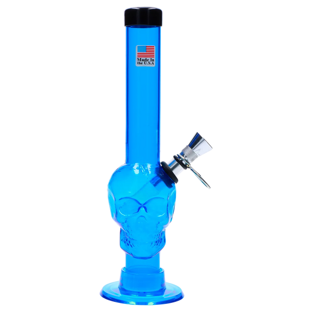 JM Plastics Skull Base with Pull Slide Acrylic Water Pipe - 8 in.