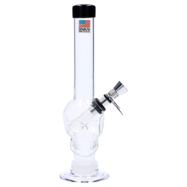 JM Plastics Skull Base with Pull Slide Acrylic Water Pipe - 8 in.