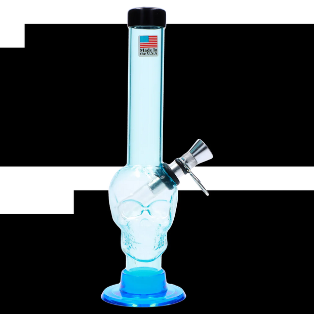 JM Plastics Skull Base with Pull Slide Acrylic Water Pipe - 8 in.