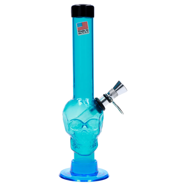 JM Plastics Skull Base with Pull Slide Acrylic Water Pipe - 8 in.